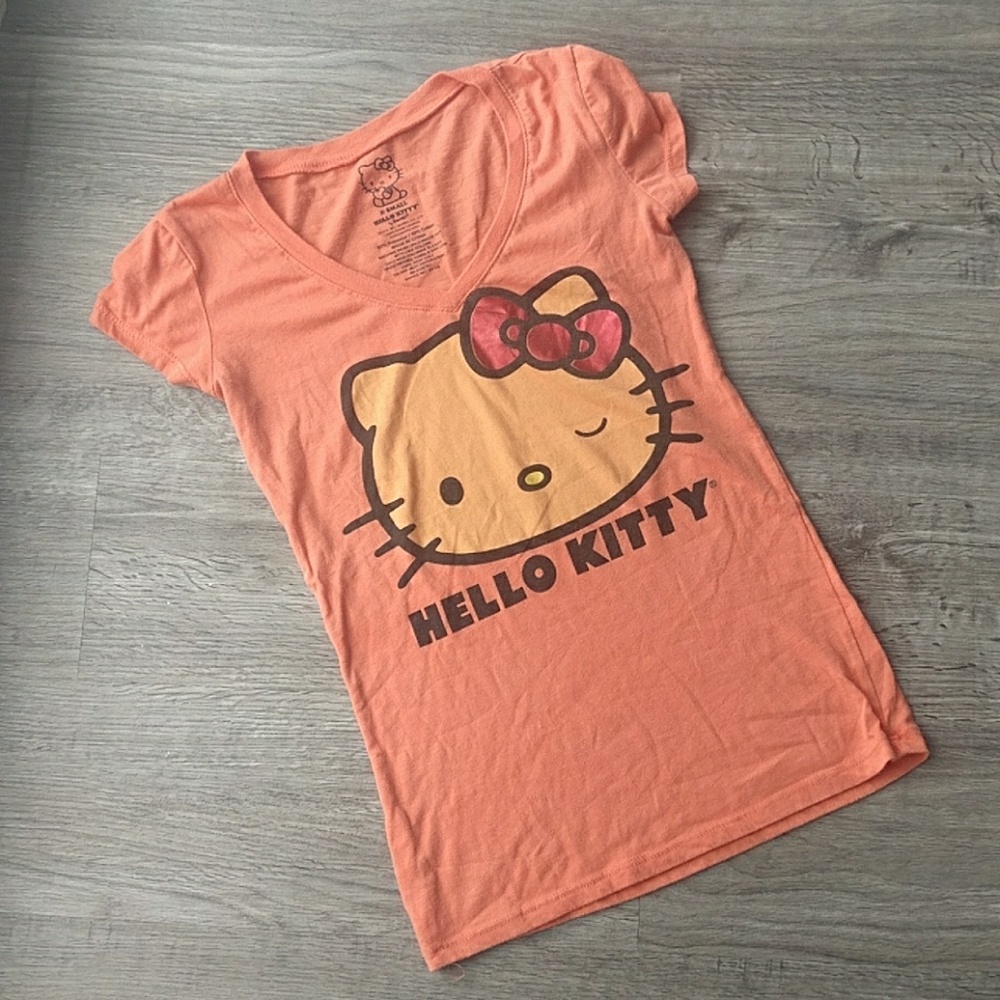 Hello Kitty Orange V-Neck T-Shirt (Form Fitting)